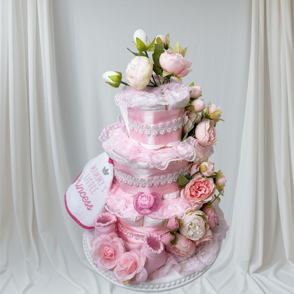 Pink Floral Diaper Cake Peonies Diaper Cake